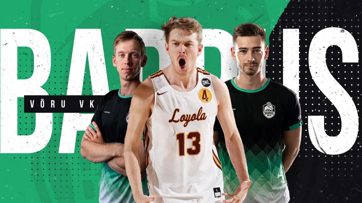 Võru võrkpalliklubi Barrus sidemängijad (vasakult) Sten Maask, Garrett Zolg ja Maksim Sevtšenko.