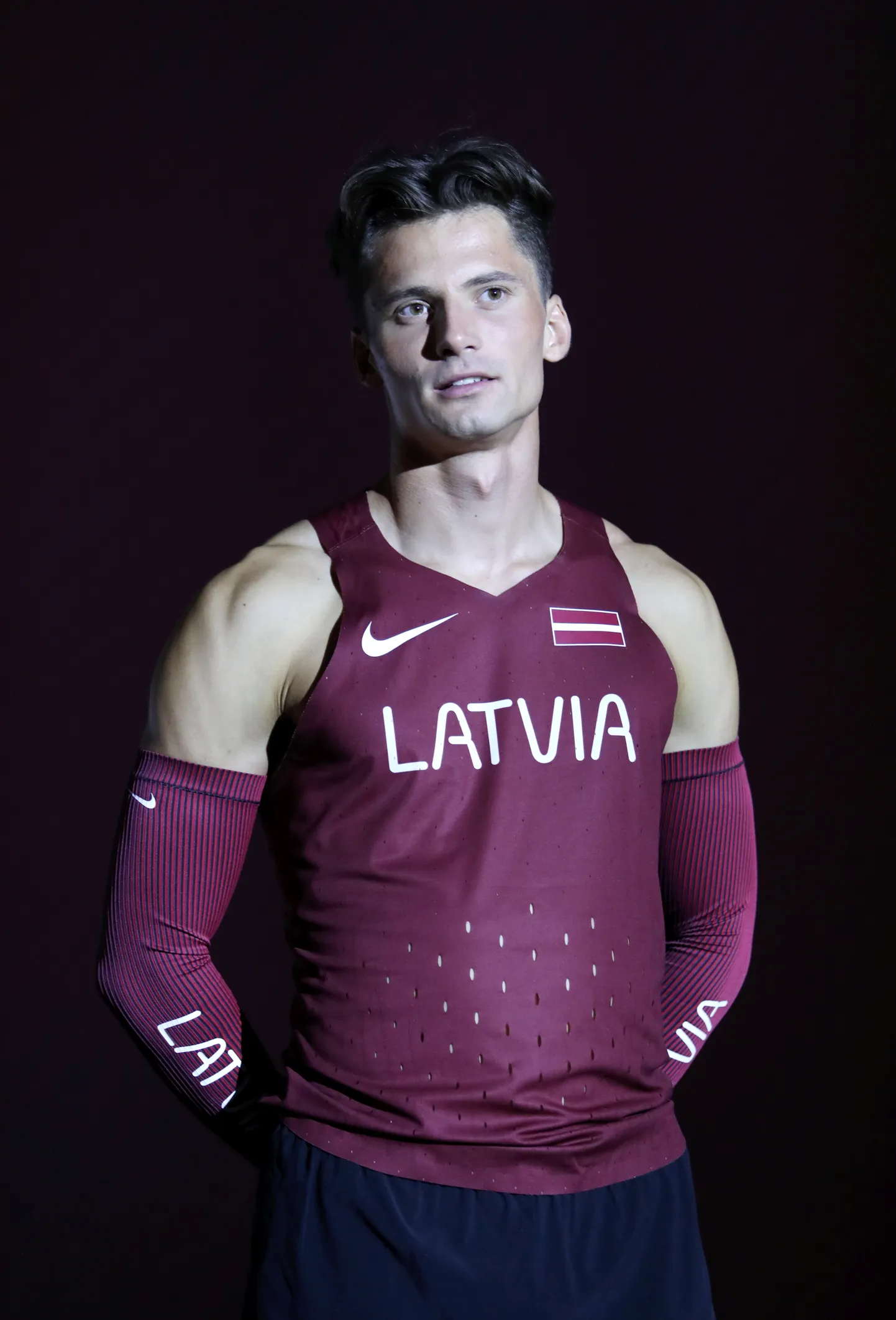 Vieglatlēts Oskars Grava piedalās Latvijas vieglatlētikas izlases jauno formu prezentācijas pasākumā.