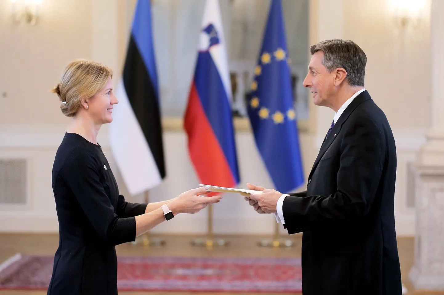 Suursaadik Eva-Maria Liimets ja Sloveenia president Borut Pahor