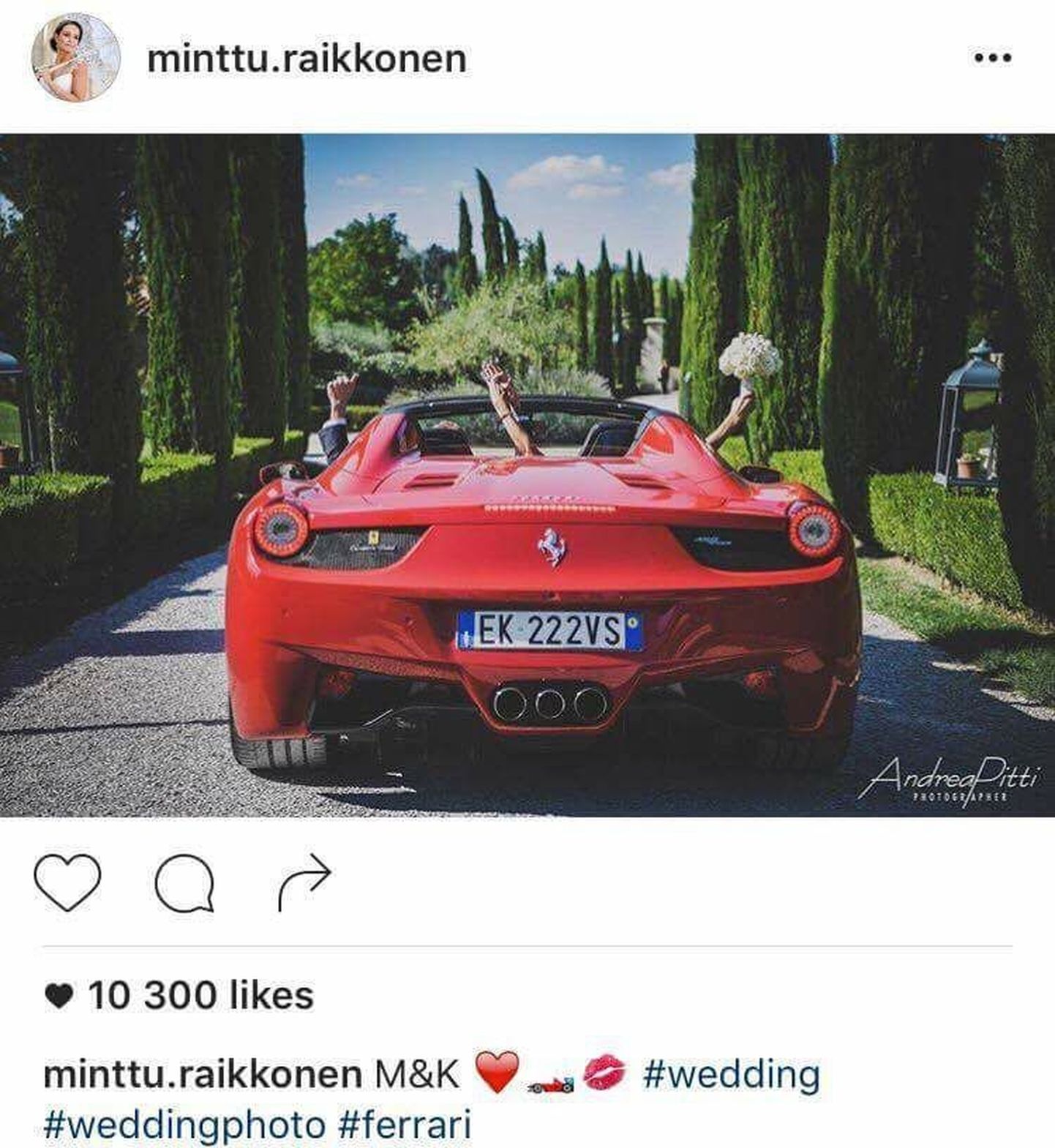 Vormeliäss Kimi Räikkönen`i naine jagab sotsiaalmeedias põnevaid pulmakaadreid