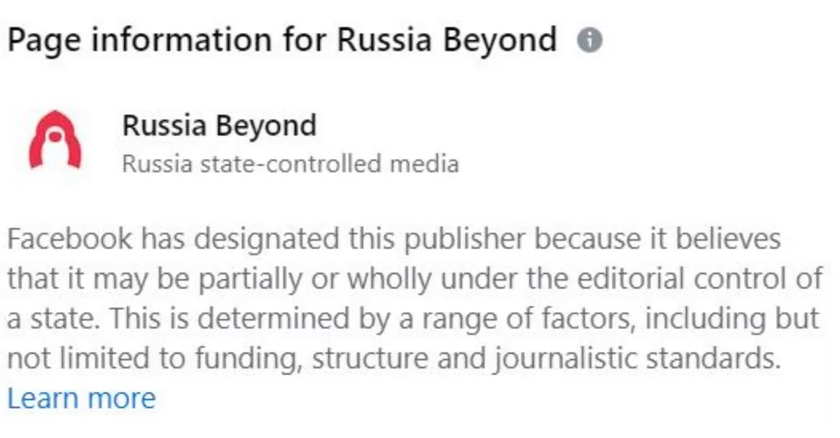 "Russia Beyond" is the only Russian propaganda site in Facebook designated as Russia state-controlled media.