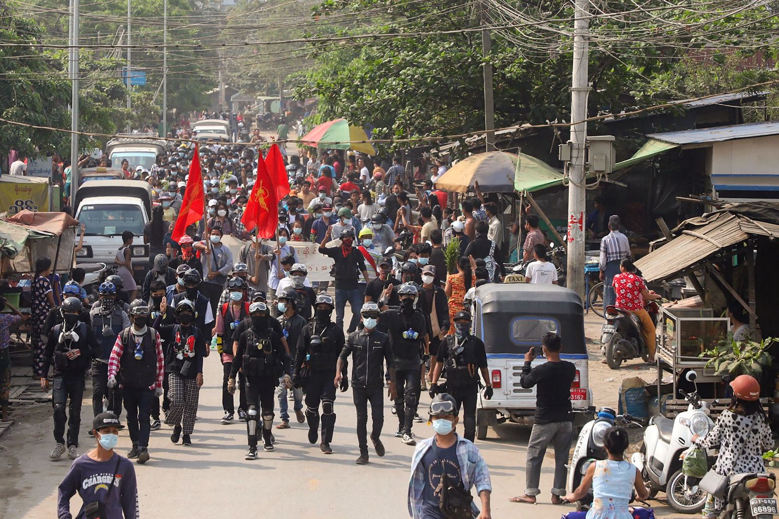 Riigipöörde vastane meeleavaldus Myanmaris Mandalays 3. aprillil.