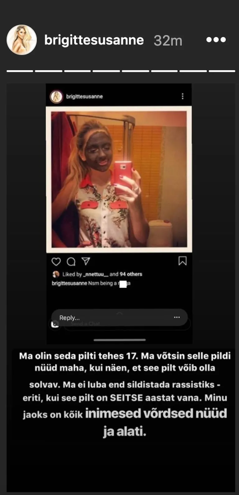 Kuvatõmmis Brigitte Susanne Hundi Instagramist.