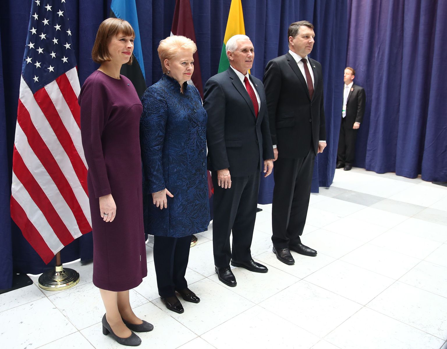 Estonia's President Kersti Kaljulaid, Lithuania's President Dalia Grybauskaite, U.S. Vice President Mike Pence and Latvia's President Raimonds Vejonis pose for a picture before their meeting at the 53rd Munich Security Conference in Munich, Germany, February 18, 2017.   REUTERS/Michael Dalder