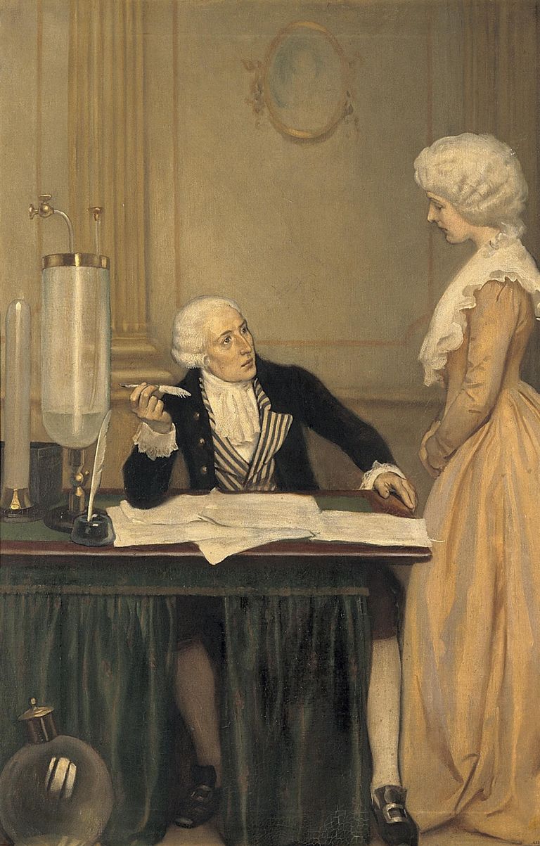Lavoisier selgitab kaasale eksperimendi tulemusi.