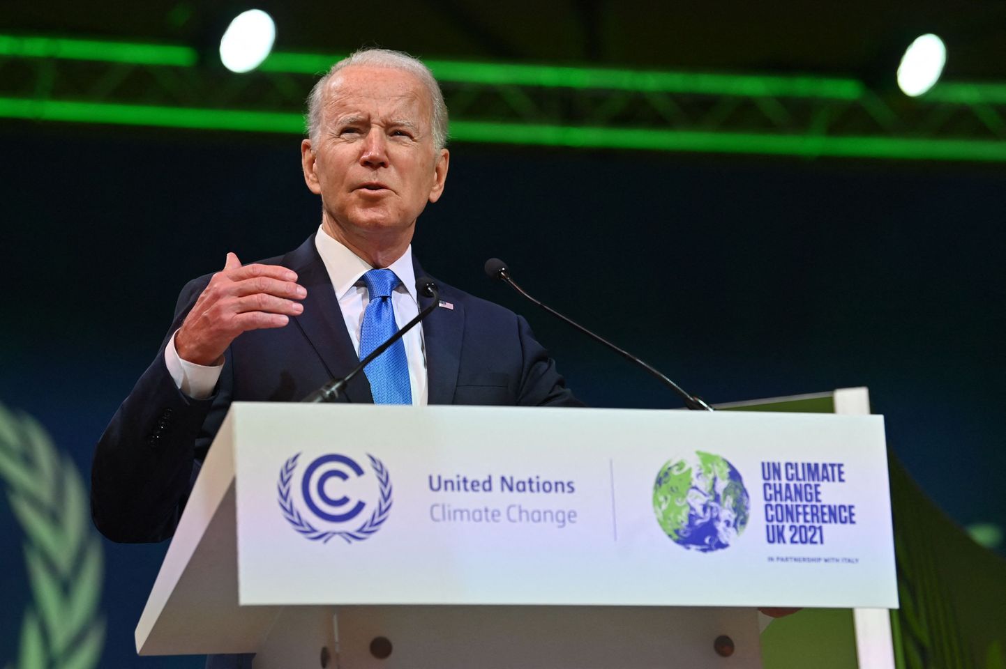 USA president Joe Biden kõnelemas ÜRO kliimakonverentsil COP26. Glasgow, 2. november 2021.
