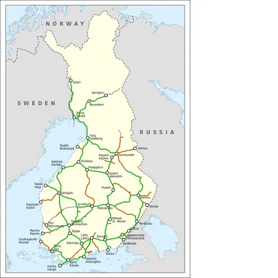 Soome raudteeliinide kaart 2010. aastal.