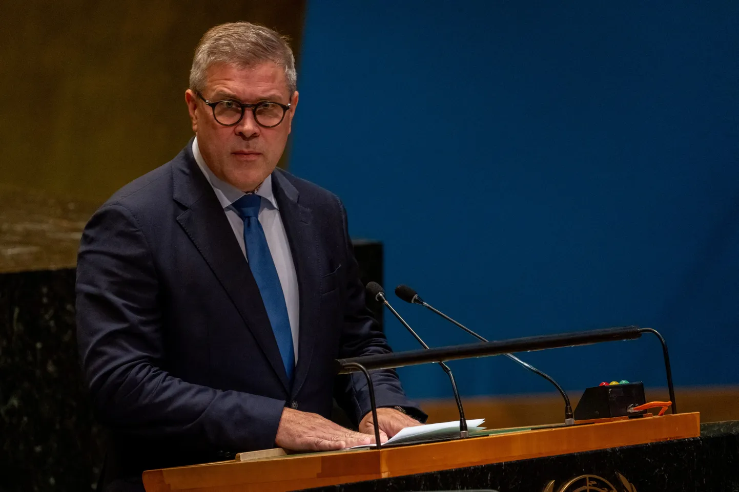 Islandi peaminister Bjarni Benediktsson ÜRO Peaassambleel. 22. september 2024.