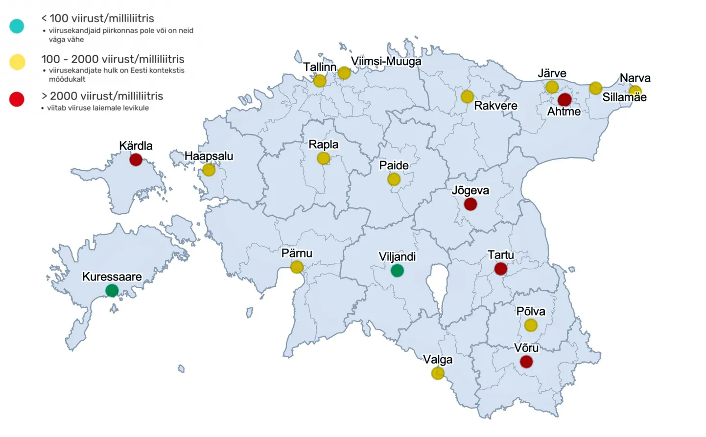 Reoveeseire kaart näitab koroonaviiruse levikut.