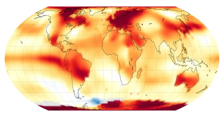 NASAS 2023. aasta temperatuurianomaaliate kaart on päris punane: mida intensiivsem värv, seda suurem kuumenemine.