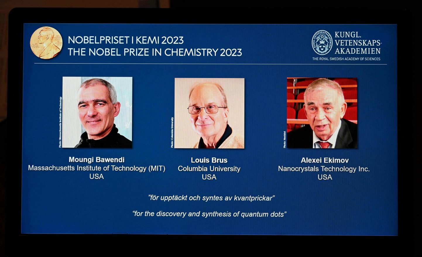 Nobeli 2023. aasta keemiapreemia laureaadid.