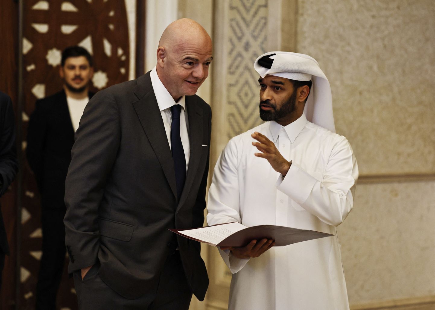 FIFA president Gianni Infantino (vasakul) ja MM-finaalturniiri korralduskomitee juht Hassan Al-Thawadi.