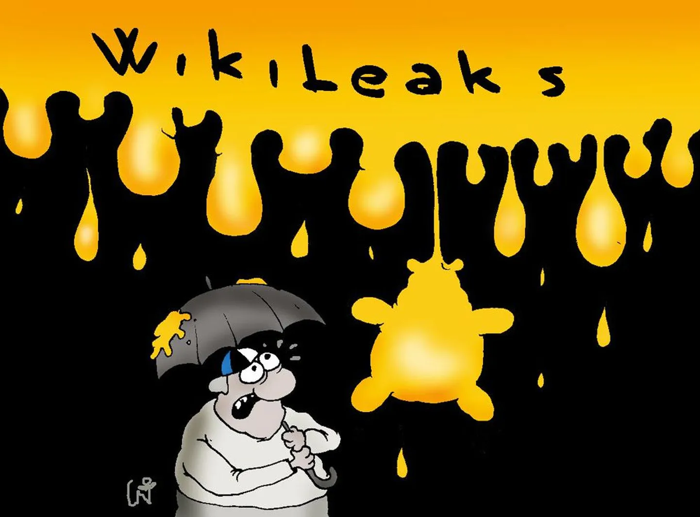 Карикатура Postimees на тему утечки данных, опубликованных WikiLeaks.