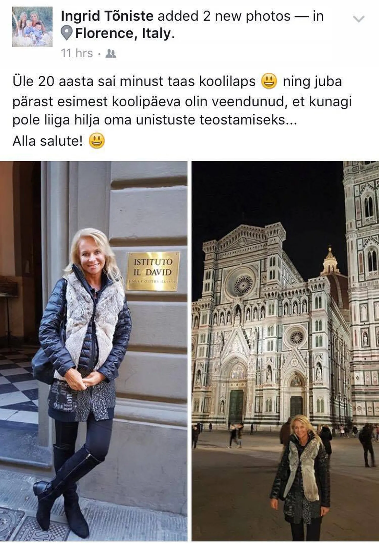 Ingrid Tõniste põrutas Itaaliasse õppima
