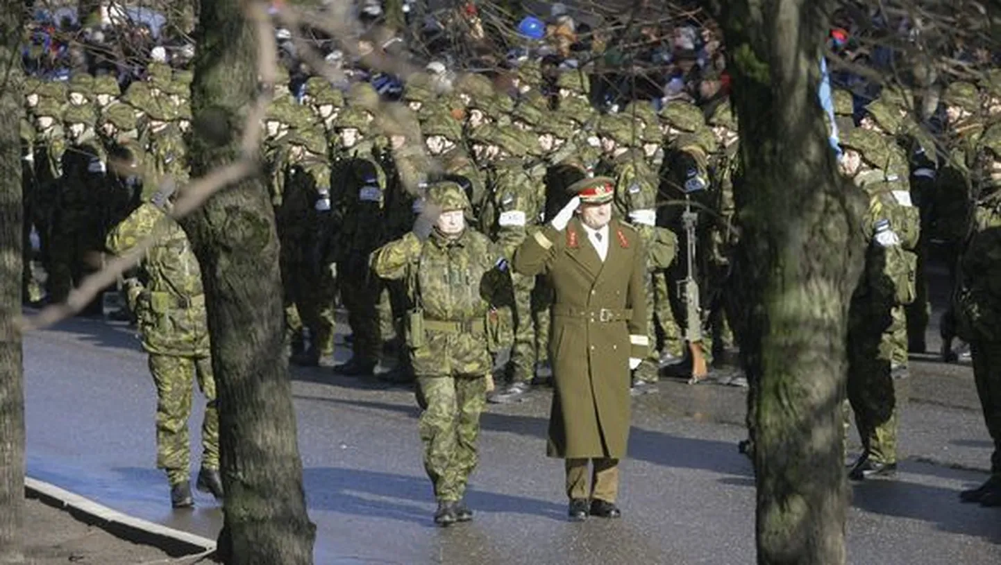Pildil on kaitseväe paraad Pärnus 23. veebruaril.
