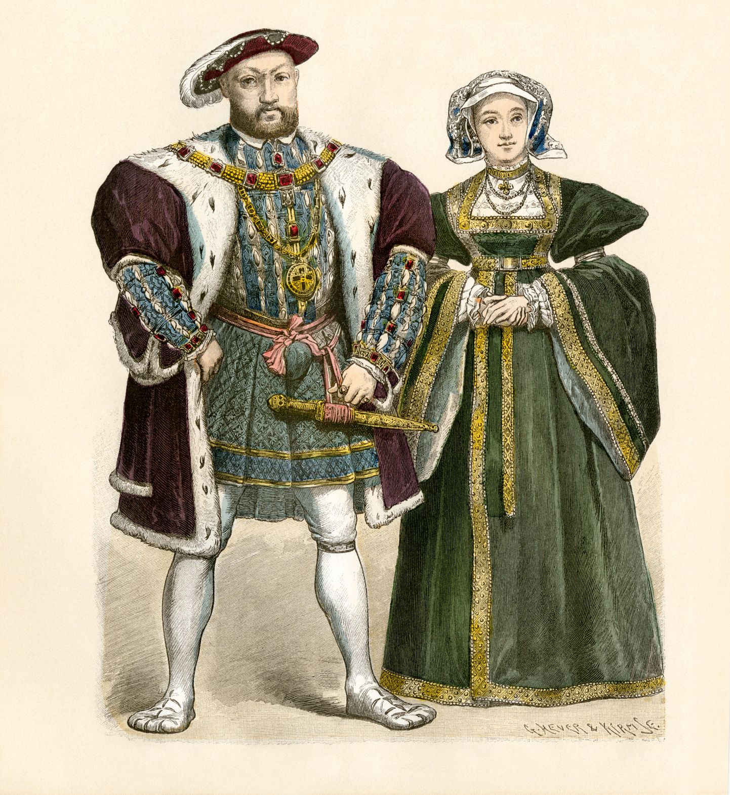 19. sajandi trükipilt, millel on kujutatud Henry VIII ja Kleve Anne'i