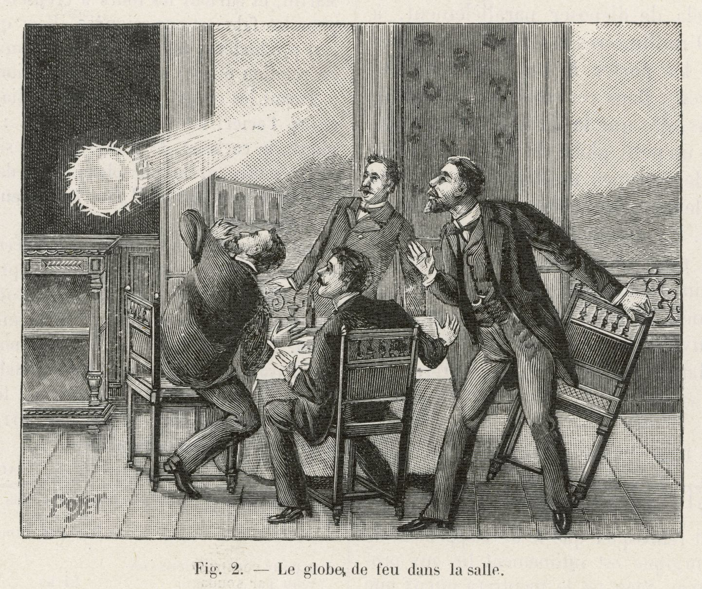 1890. aasta illustratsioon, millel on kujutatud aknast sisenenud keravälku