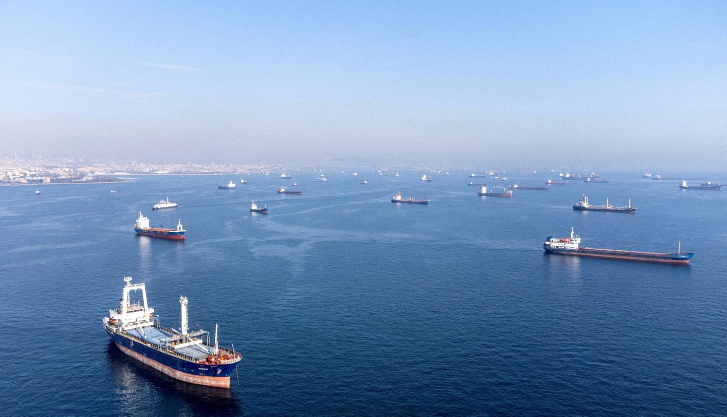 Kaubalaevad, nende seas ka Musta mere viljaleppega seotud alused, ootavad läbipääsu Bosporuse väinast