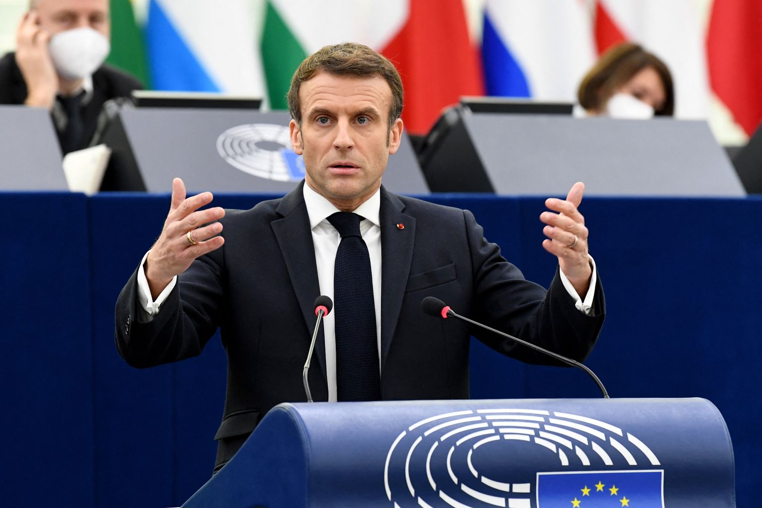 Prantsuse president Emmanuel Macron 19. jaanuaril 2022 europarlamendis eesistumise avakõnet pidamas. Muuhulgas paistis poliitik puudutavat oma kauaaegset unistust Euroopa armeest.