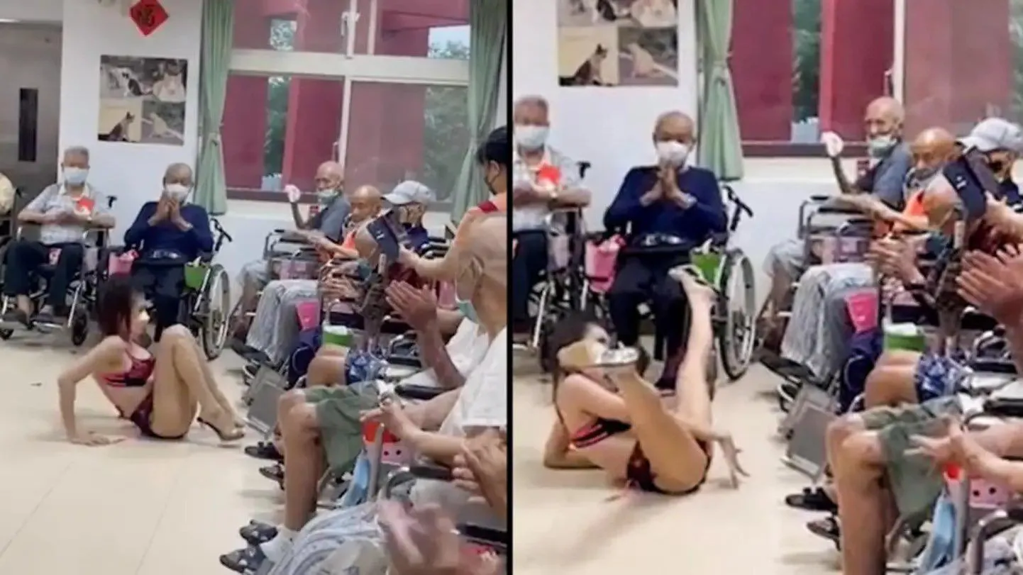Taiwanis asuv Taoyuani veteranide hooldekodu elanikud strippari tantsukava jälgimas.
