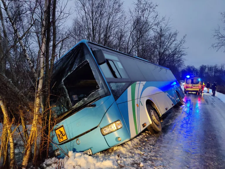 На Сааремаа школьный автобус вылетел в кювет