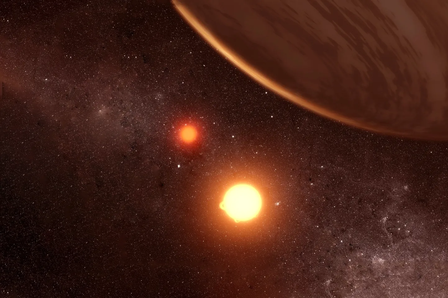 Planeet kahe tähega. Pilt on illustreeriv