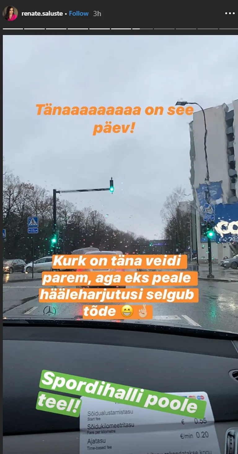 Täna kirjutas Renate, et on Eesti Laulu toimumispaiga ehk spordihalli poole teel. «Kurk on täna veidi parem, aga eks peale hääleharjutusi selgub tõde,» kirjutas Renate lootusrikkalt Instagrami-lugudesse. Mõned tunnid tagasi sai lauljataril ka meik tehtud ning loodetavasti on Renate õhtuseks esinemiseks valmis!