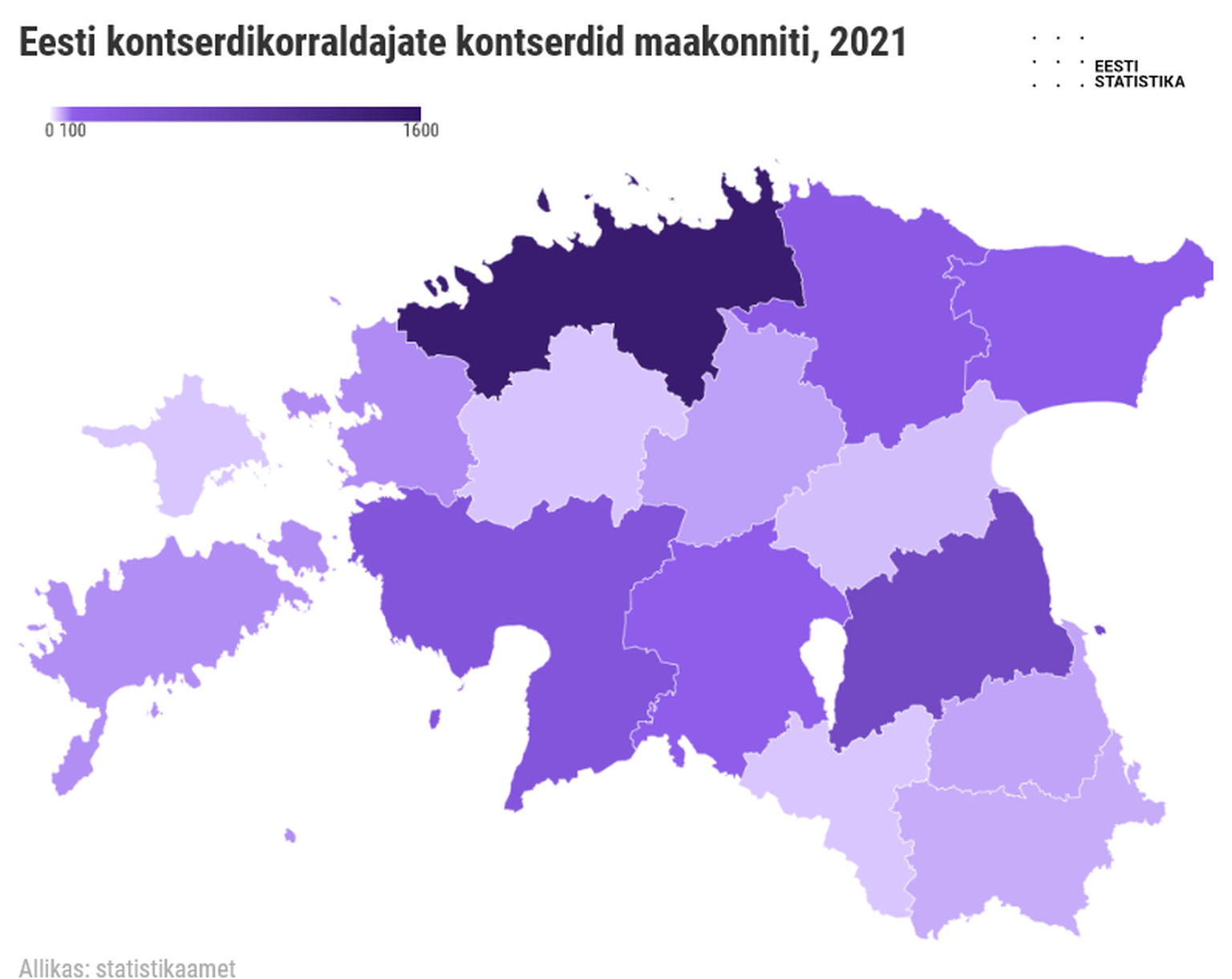 Eesti kontserdikorraldajate kontserdid maakonniti 2021. aastal