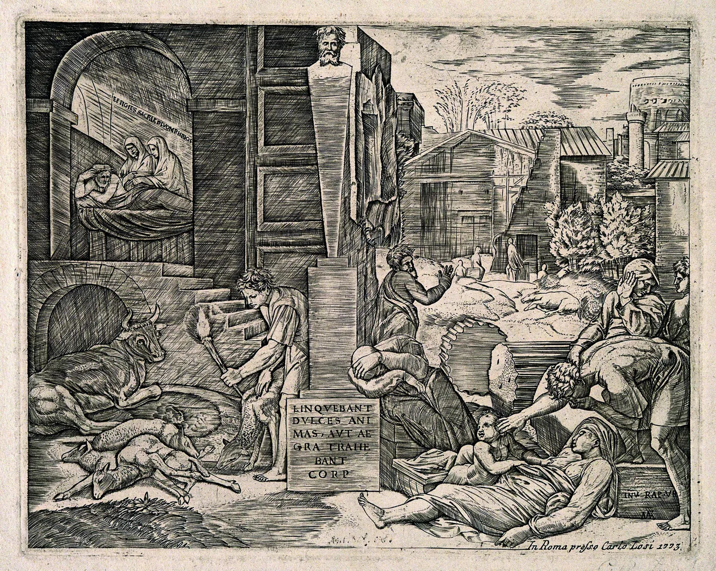 Kunstnike Raffaeli ja Marcantonino Raimondi teos «Il Morbetto» 16. sajandi algusest kujutab olukorda katkuepideemia ajal.