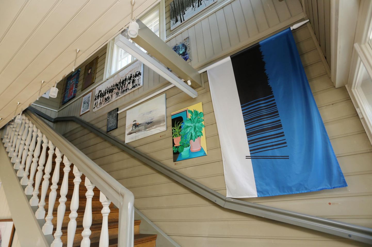 Tartu loomemajanduskeskuses on oksjonitööde näitusel teiste hulgas Edward von Lõnguse «Mahamüümine» (digiprint kangal, 105 x 165 cm), mis meenutab väga Eesti lippu.