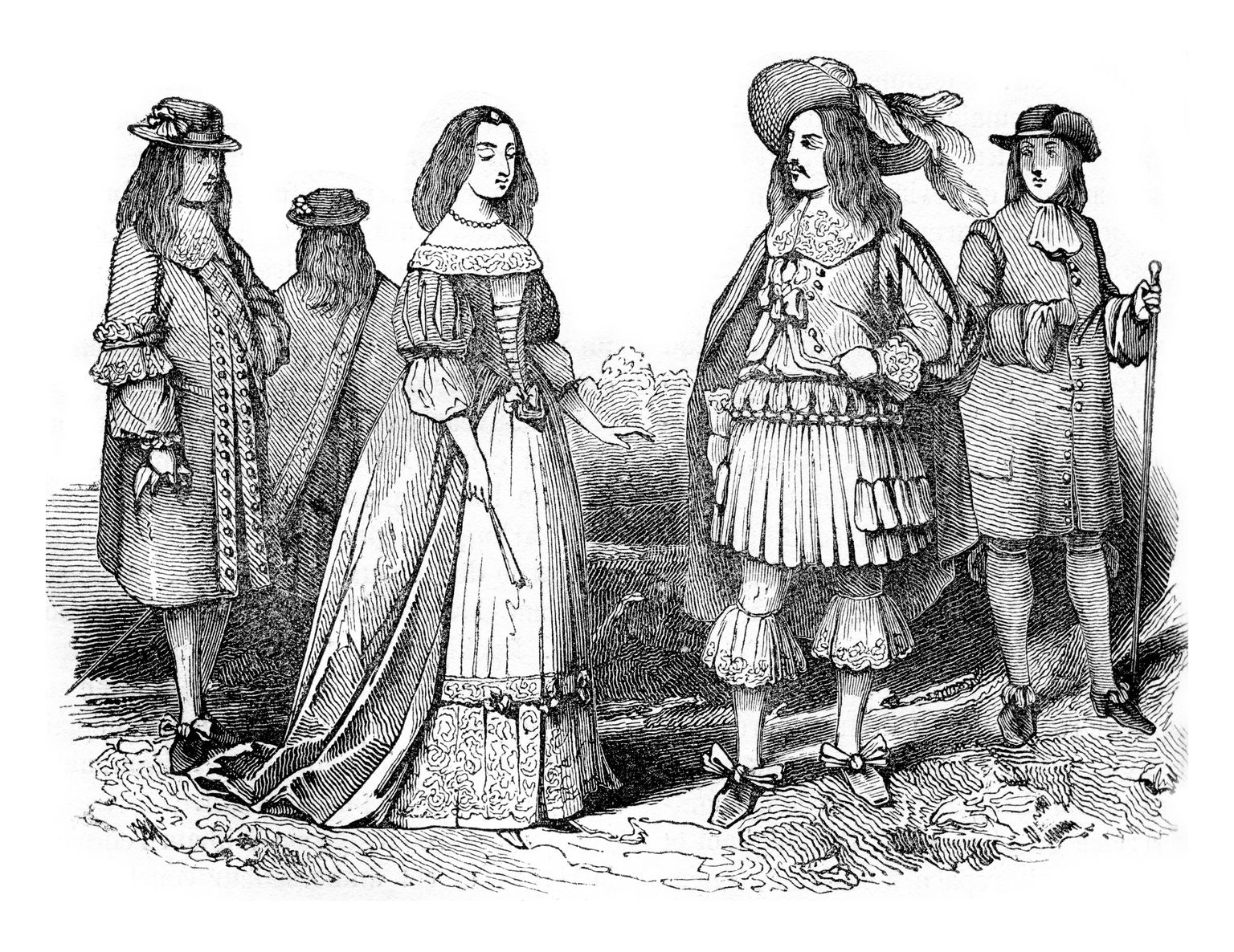 Inglise ja Šoti kuningas Charles II ja ta naine Portugali päritolu kuninganna Catherine de Braganza. Illustratsioon 1837. aastal Suurbritannias välja antud raamatus «Colorful History of England»