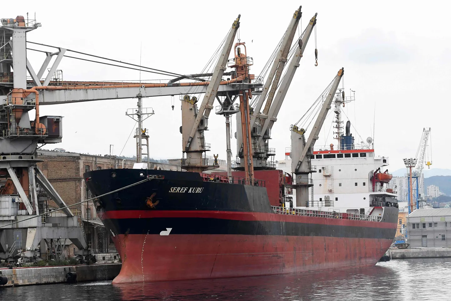 Panama lipu all sõitev Türgi laev lossimas Ukraina teravilja Horvaatia Rijeka sadamas.