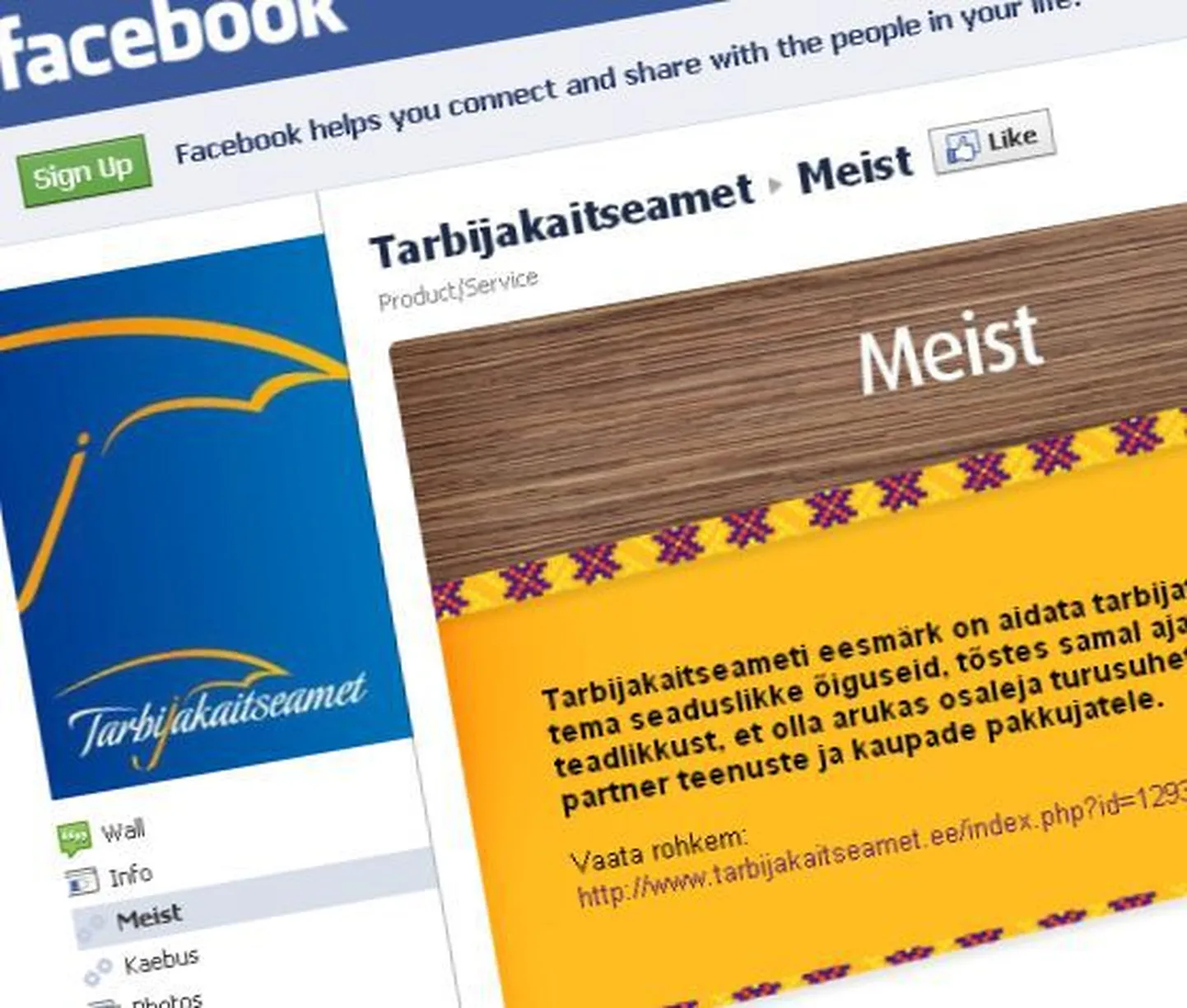 Fragment tarbijakaitse Facebooki lehelt.