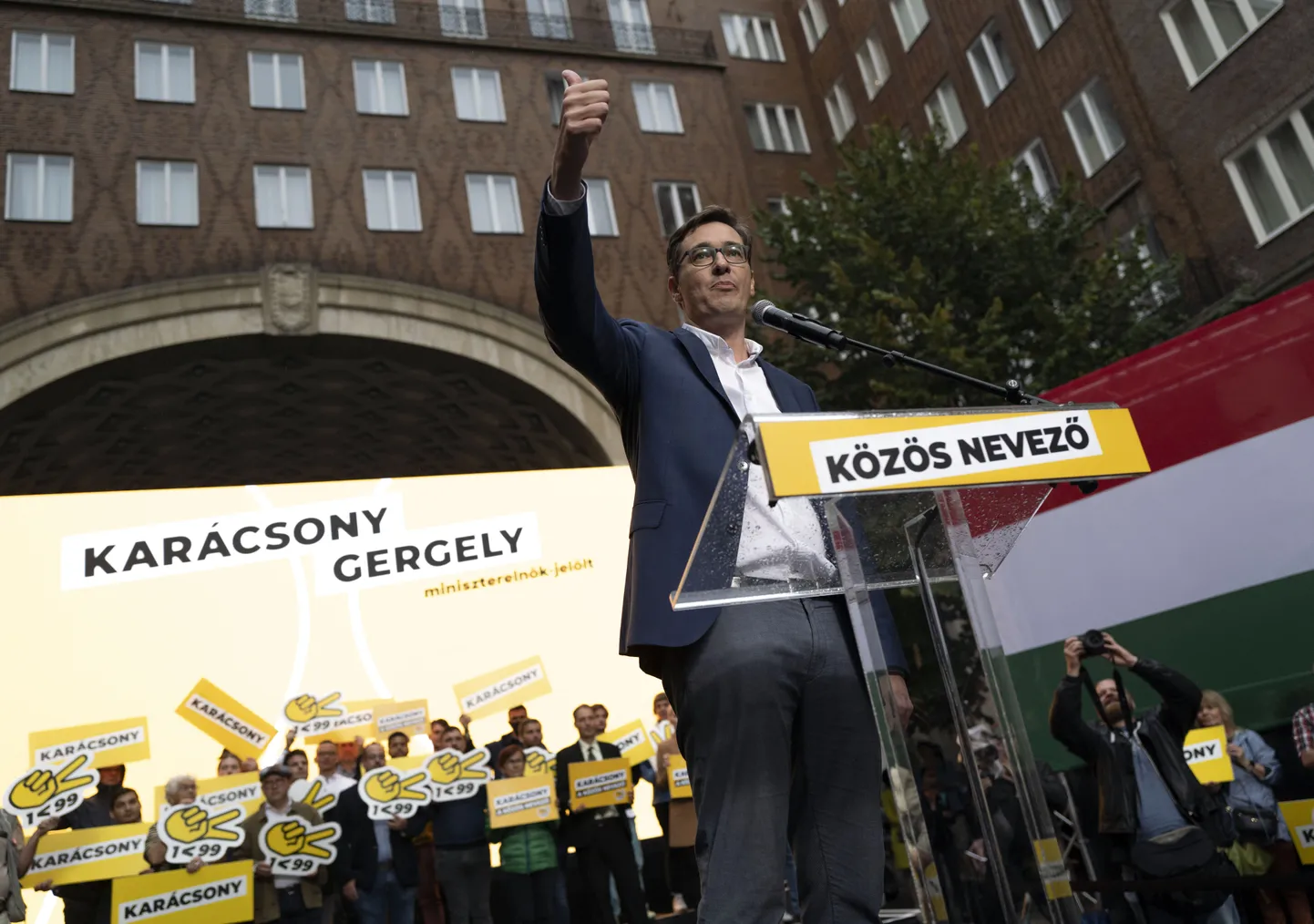 Budapesti liberaalne linnapea Gergely Karácsony kampaaniaüritusel.