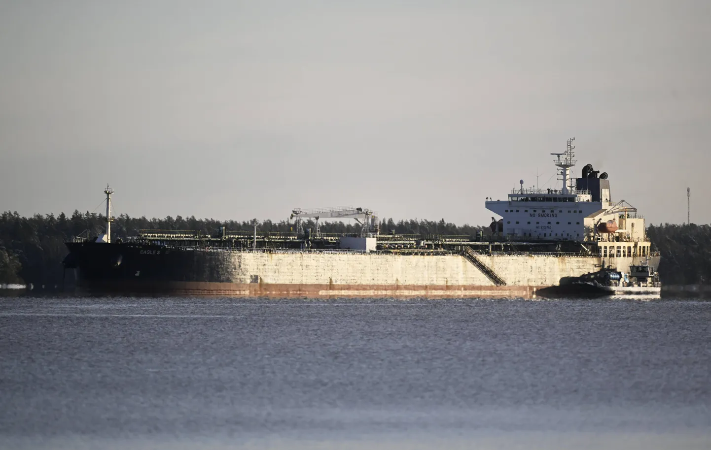 Судно M/S Hessu, обслуживающее арестованный танкер,  перевозит продовольствие для его экипажа.