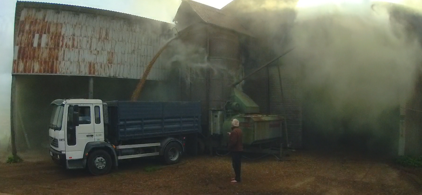Eile süttis Põltsamaa vallas Võhmanõmme külas kuivati punkris kuivatatav uba. Kuvatõmmis päästekeskuse videost.
