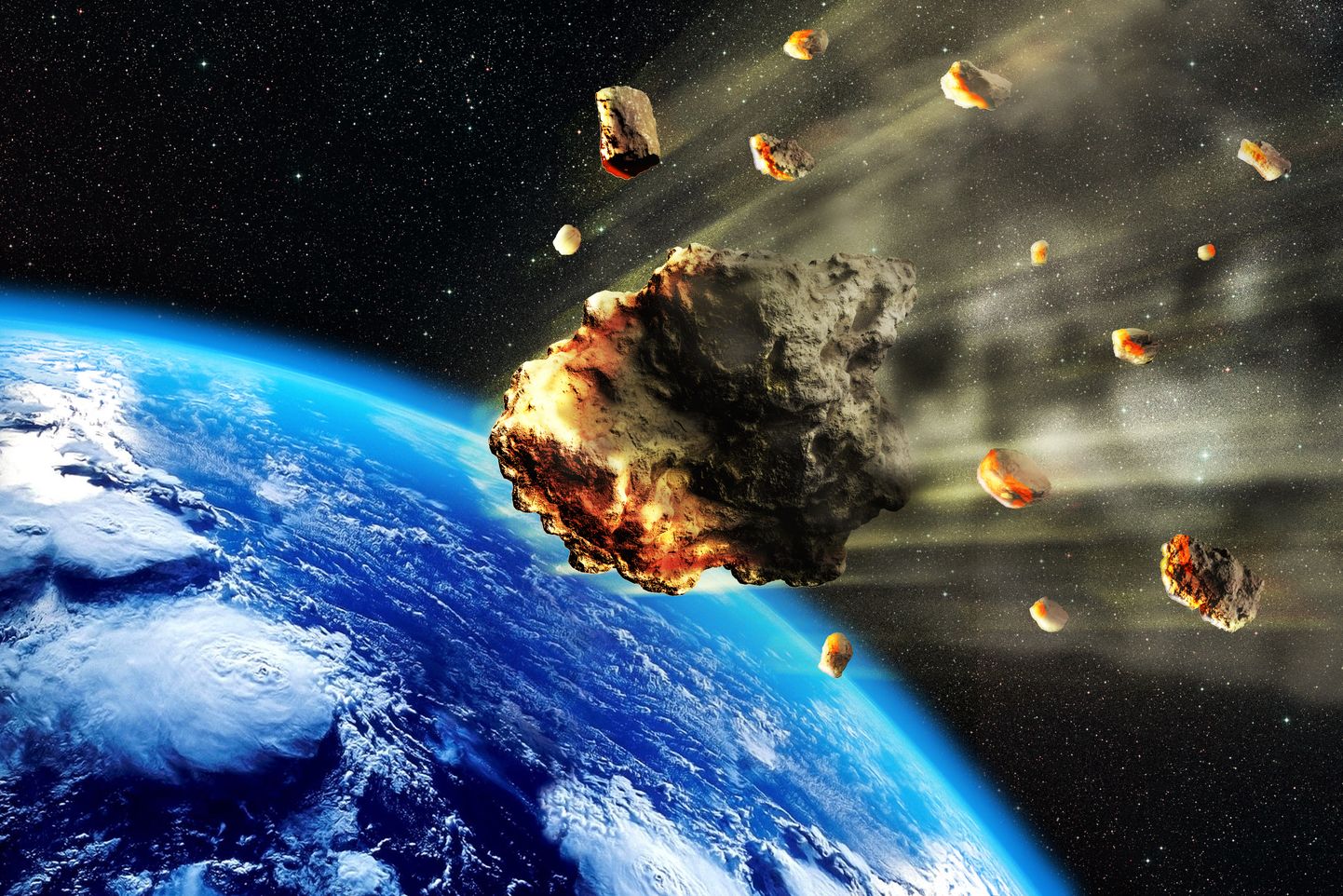 Asteroidid liikumas Maa suunas. Pilt on illustreeriv