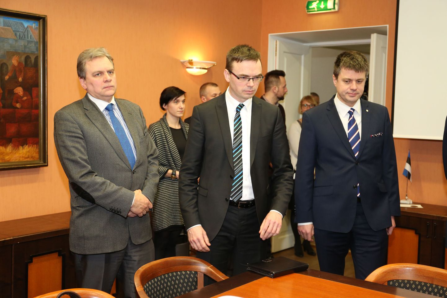 Andres Herkel, Sven Mikser ja Urmas Reinsalu pärast esimesi konsultatsioone.