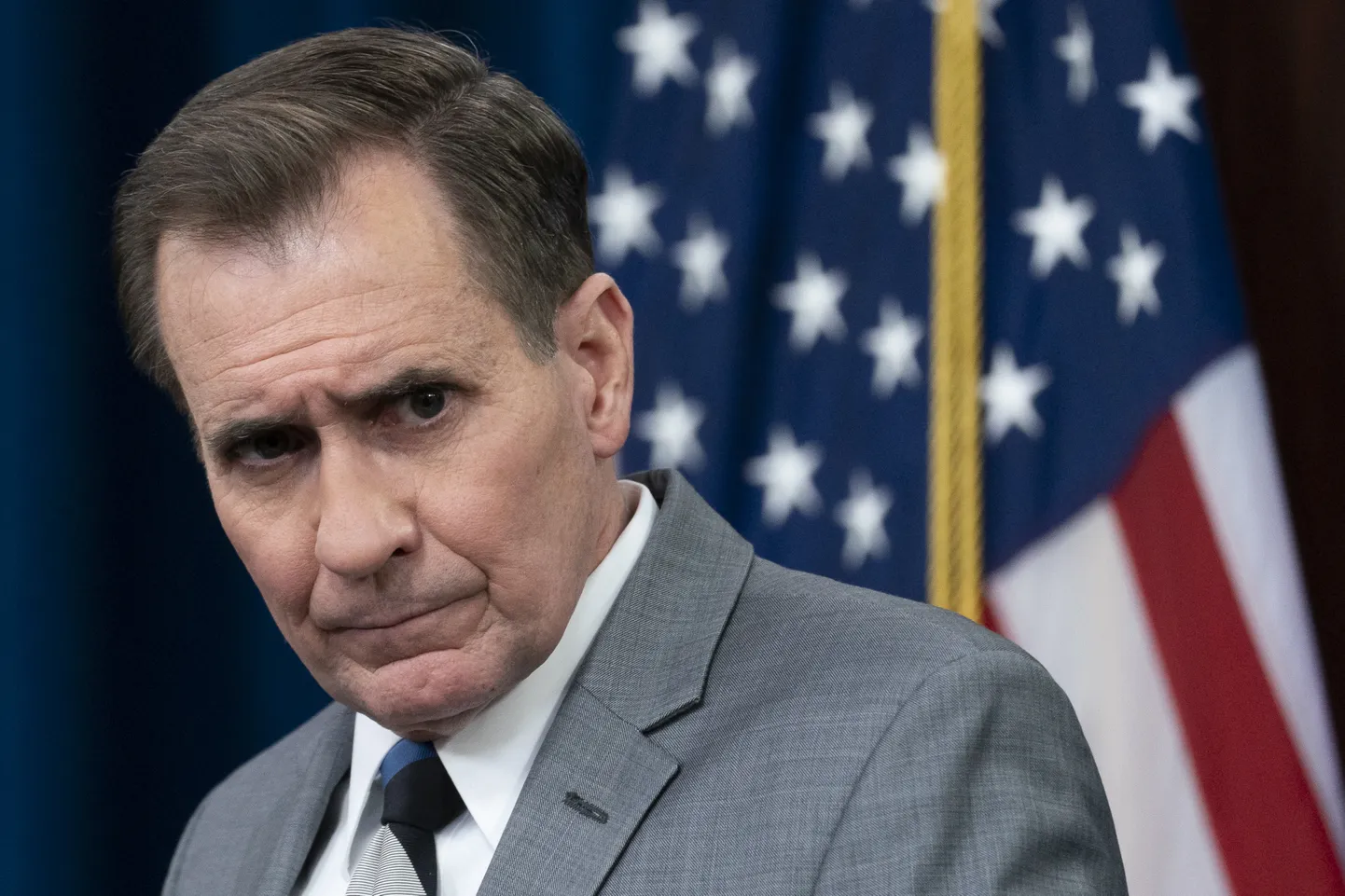 Pentagon spokesman John Kirby speaks during a media briefing at the Pentagon, Tuesday, March 29, 2022, in Washington. (AP Photo/Alex Brandon)
