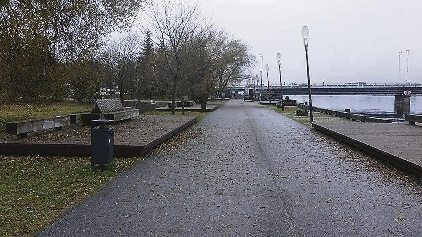 Pärnu linnavalitsuse ametniku tehtud foto, tõestamaks mitterahuldavat hinnangut koristusfirma hindamisaktil.