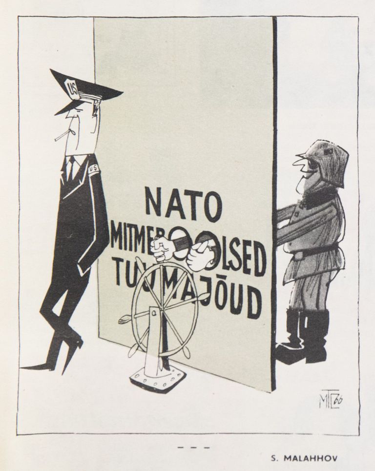 S. Malahhov (1966 veebr). Nõukogude karikatuurides oli sagedaseks karakteriks Teise maailmasõja-aegset Saksa teraskiivrit ehk Stahlhelmi kandnud pahalane. USA kõrvutamine natsionaalsotsialistliku Saksamaaga oli sagedane ning tihti lisati kunstliku seose rõhutamiseks USA nimekujule veel üks «s» - uSSa.