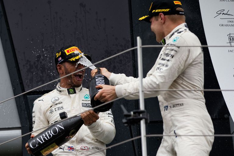 Silverstoni GP: võitja Lewis Hamilton ja teiseks tulnud Valtteri Bottas