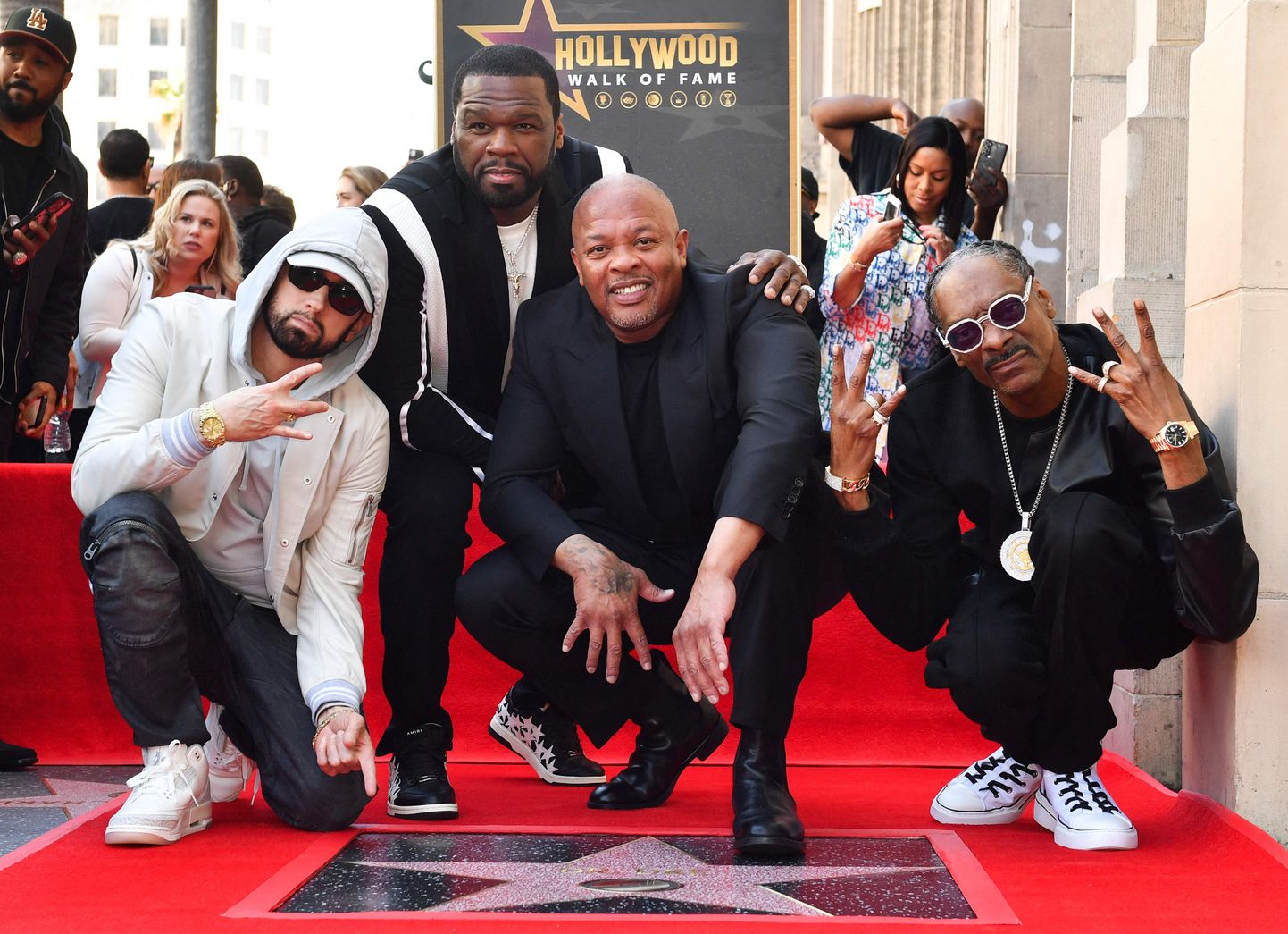 Рэперы Эминем, 50 Cent, Dr. Dre и Снуп Дог.
