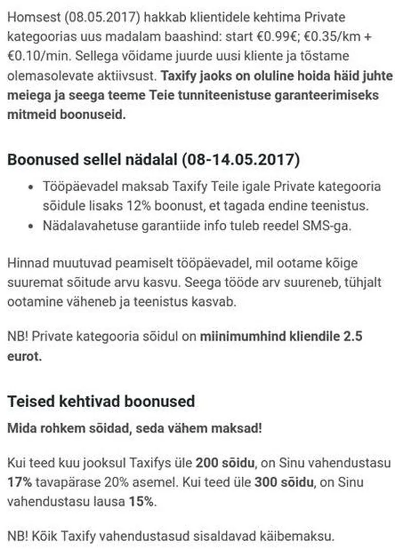 Taxify teade juhile