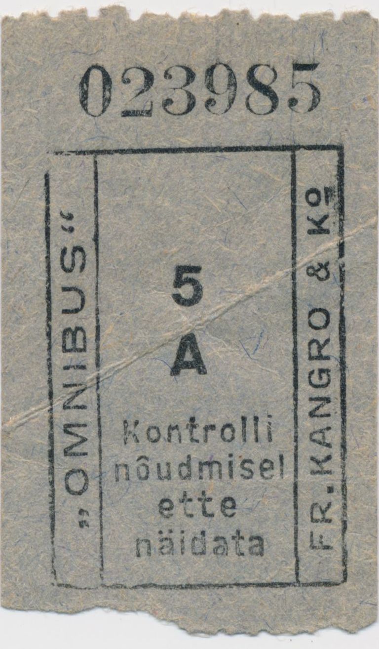Билет на омнибус фирмы Фр. Кангро и Ко в 1922-1925 годах.