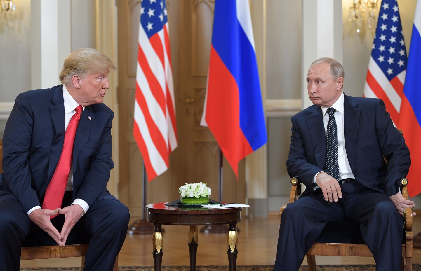 Donald Trump ja Vladimir Putin Helsingi tippkohtumisel.