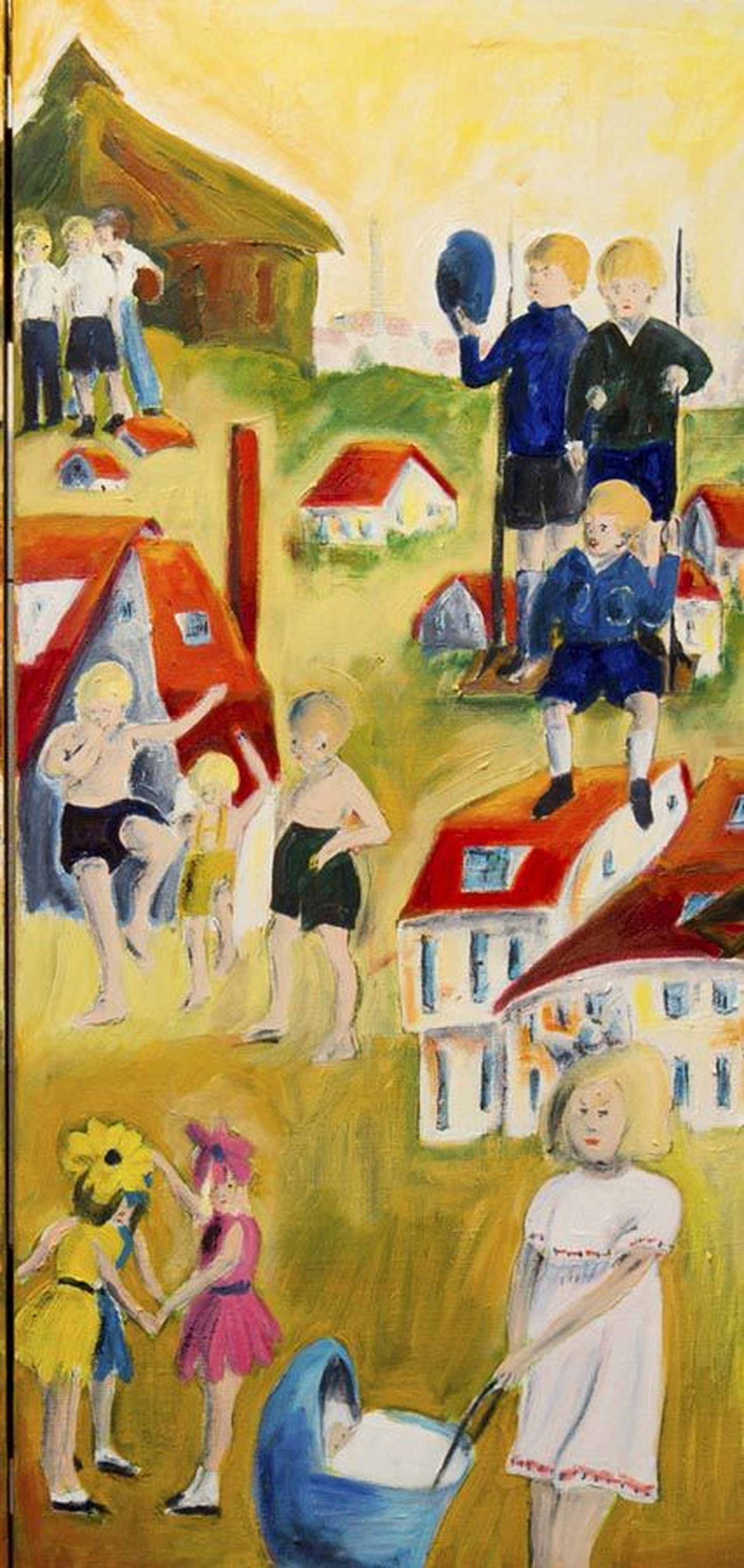 Seitsmekümneaastane arst Mai Maddisson on oma varased lapsepõlvemälestused Geislingeni põgenikelaagrist elustanud tegelasterohkes värviküllases maalis. Nagu sellel fragmendilgi näha, pole vahet milline maailm lapsi ümbritseb – nemad mängivad ikka oma mänge.