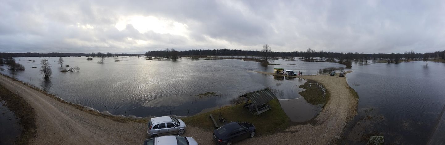 Kanuumatkahuvilised kogunesid 2. jaanuaril Soomaale, et võtta osa aasta esimest sõidust üleujutatud väljadel.