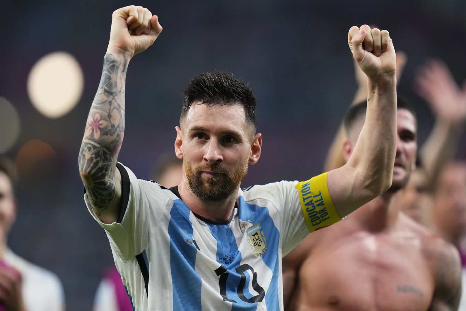 Argentina koondise liider Lionel Messi pärast Austraalia alistamist ja veerandfinaali jõudmist.