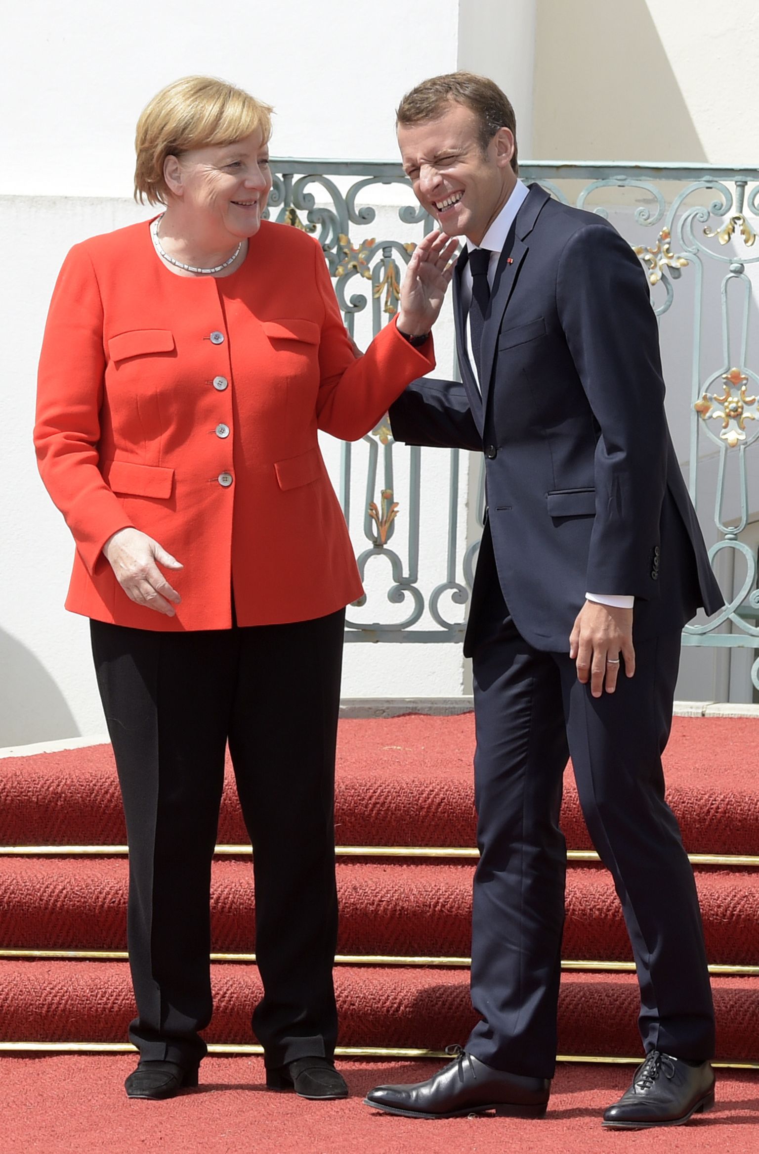Prantsusmaa president Emmanuel Macron ja Saksamaa liidukantsler Angela Merkel täna Saksa valitsuse külalistemajas Mesebergis.